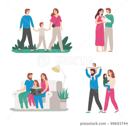 Parents and children walk and spend time Parents and children walk and spend time 99693744