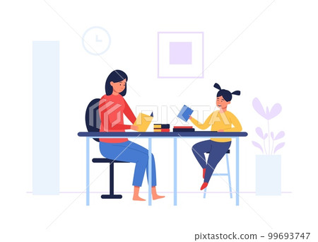 Mother and small daughter doing home task together in apartment Mother and small daughter doing home task together in apartment 99693747
