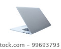 Flat modern laptop isolated on white background. Side angle view. Computer device mockup. Copy space. 99693793
