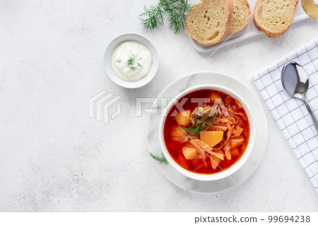 traditional Russian Ukrainian red borscht. traditional Russian Ukrainian red borscht. 99694238