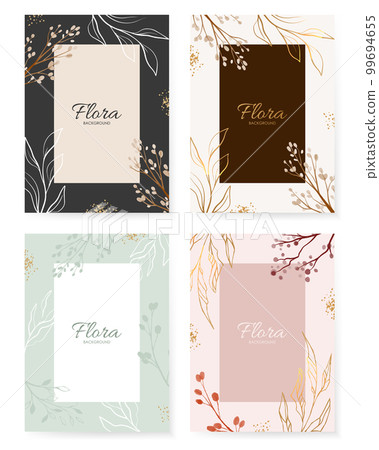 Modern Floral Frame. Elegant abstract background. Universal hand drawn floral templates in warm colors perfect for an autumn or summer wedding and birthday invitations 99694655