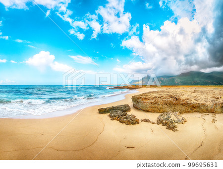 Picturesque seascape of Isolidda Beach near San Vito cape. Picturesque seascape of Isolidda Beach near San Vito cape. 99695631