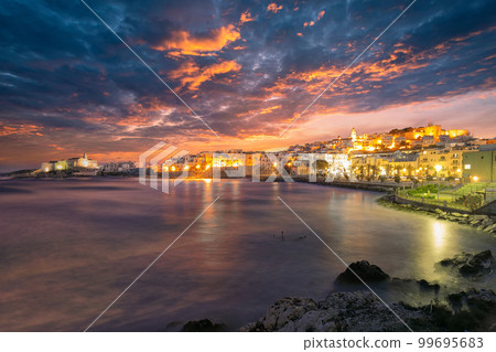 Marvelous view of historic center and promenade of the city of Vieste at night Marvelous view of historic center and promenade of the city of Vieste at night 99695683