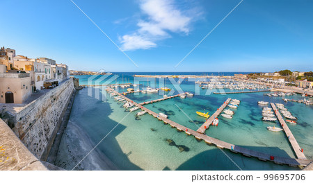 Breathtaking view on harbour of Otranto in Italy with lots of boats and yachts. 99695706