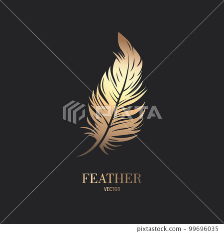 Vector Fluffy Golden Color Feather Logo Icon, Silhouette Feather Closeup Isolated. Design Template of Flamingo, Angel, Bird Feather. Lightness, Freedom Concept Vector Fluffy Golden Color Feather Logo Icon, Silhouette Feather Closeup Isolated. Design Template of Flamingo, Angel, Bird Feather. Lightness, Freedom Concept 99696035