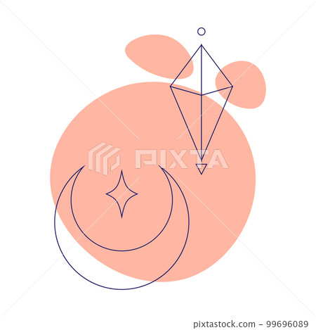 Crystal and moon. Esoteric symbol. Hand drawn linear Crystal and moon. Esoteric symbol. Hand drawn linear 99696089