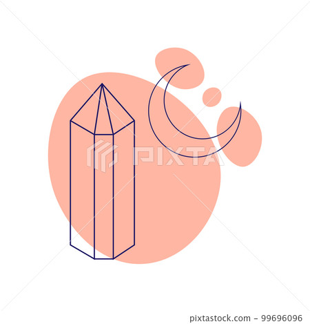 Crystal with the moon. Esoteric symbol. Hand drawn linear 99696096
