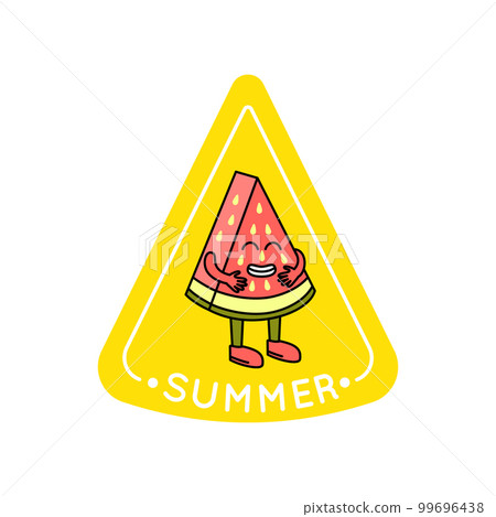 Cartoon Color Retro Character Watermelon Sticker Icon Concept Flat Design Style. Vector illustration of Fruit Mascot 99696438