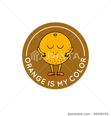 Cartoon Color Retro Character Orange Sticker Icon Concept Flat Design Style. Vector illustration of Fruit Mascot 99696439