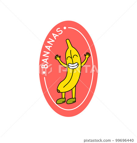 Cartoon Color Retro Character Banana Sticker Icon Concept Flat Design Style. Vector illustration of Fruit Mascot 99696440
