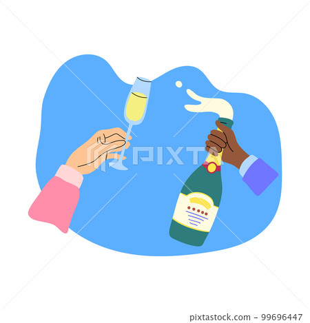 Cartoon Human Hands Holding Alcoholic Drink Champagne Party or Toast Concept Flat Design Style. Vector illustration Cartoon Human Hands Holding Alcoholic Drink Champagne Party or Toast Concept Flat Design Style. Vector illustration 99696447