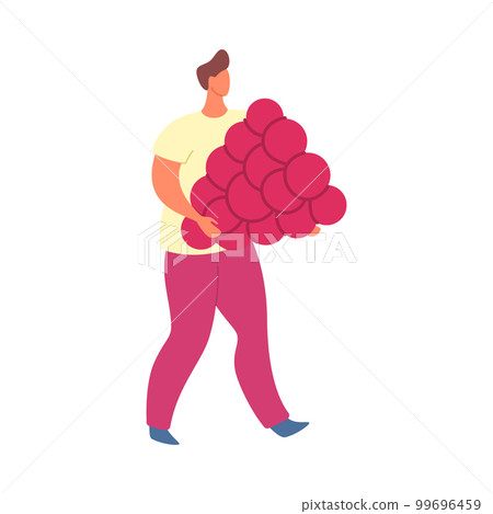 Cartoon Color Character Boy Holding Raspberry Food and Diet Vegan Healthy Concept Flat Design Style. Vector illustration 99696459