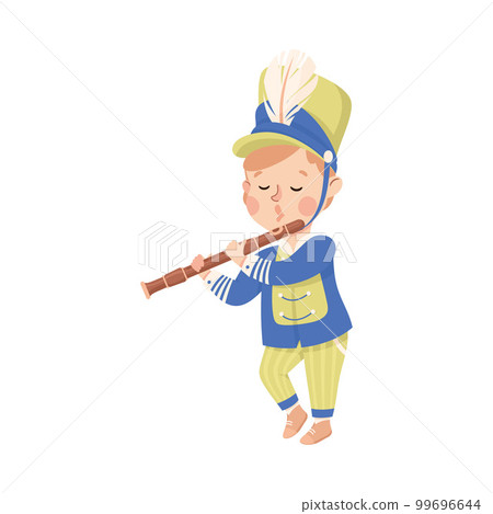 Cute boy playing flute musical instrument in marching band parade cartoon vector illustration Cute boy playing flute musical instrument in marching band parade cartoon vector illustration 99696644