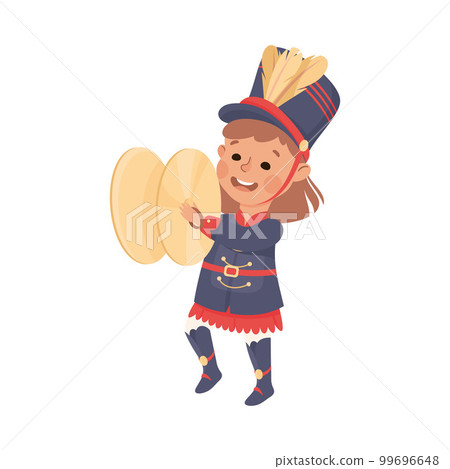 Cute girl playing cymbals musical instrument in marching band parade cartoon vector illustration Cute girl playing cymbals musical instrument in marching band parade cartoon vector illustration 99696648