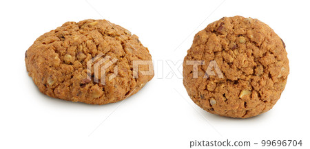 oatmeal cookies with flax, pumpkin and sunflower seeds isolated on white background with full depth of field oatmeal cookies with flax, pumpkin and sunflower seeds isolated on white background with full depth of field 99696704