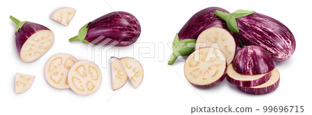 striped eggplant graffiti isolated on white background with full depth of field. Top view. Flat lay striped eggplant graffiti isolated on white background with full depth of field. Top view. Flat lay 99696715