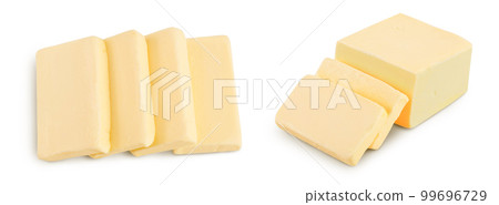 butter slices isolated on white background with full depth of field. Top view. Flat lay butter slices isolated on white background with full depth of field. Top view. Flat lay 99696729
