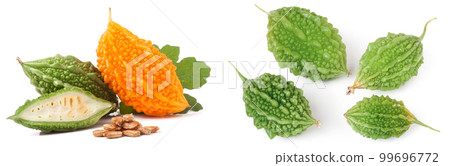 green and yellow momordica or karela isolated on white background 99696772