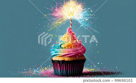 Happy birthday cupcake, ai based illustration 99698101