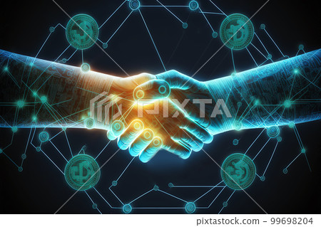 business handshake with technologic background 99698204