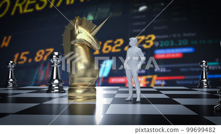 The unicorn and man figure on chess board for business concept 3d rendering The unicorn and man figure on chess board for business concept 3d rendering 99699482