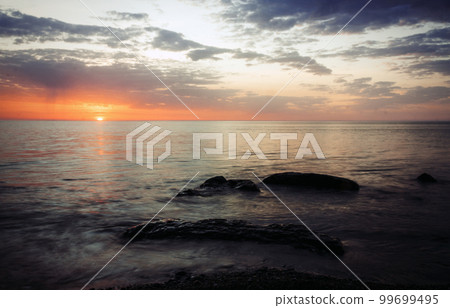 Long exposure shot of evening sea. Batumi. Georgia Long exposure shot of evening sea. Batumi. Georgia 99699495