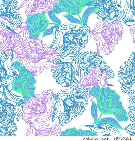 Beautiful flower line seamless pattern ornament. Floral vintage outline endless background. Retro style. Beautiful flower line seamless pattern ornament. Floral vintage outline endless background. Retro style. 99700191