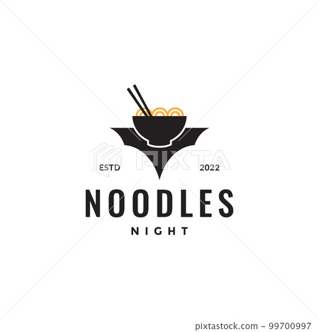 bowl noodles street food night taste bats nocturnal logo design icon vector illustration 99700997