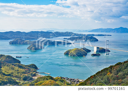 [從龜老山展望公園出發的來島海峽大橋]愛媛縣今治市吉開町南浦 99701161