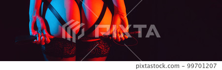 sexy ass girl in panties and stockings with leather whip 99701207