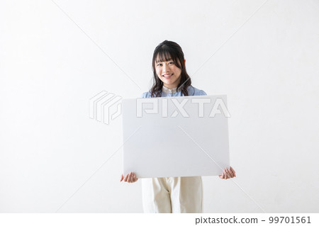 A woman with a panel A woman with a panel 99701561