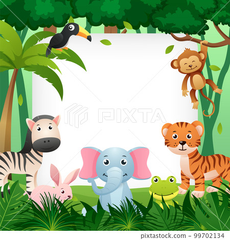Wildlife animal in jungle with square copy space . Kids style . Vector . Wildlife animal in jungle with square copy space . Kids style . Vector . 99702134