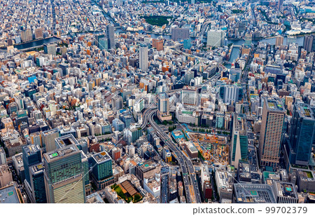 Aerial view of Chuo City in Tokyo, Japan 99702379
