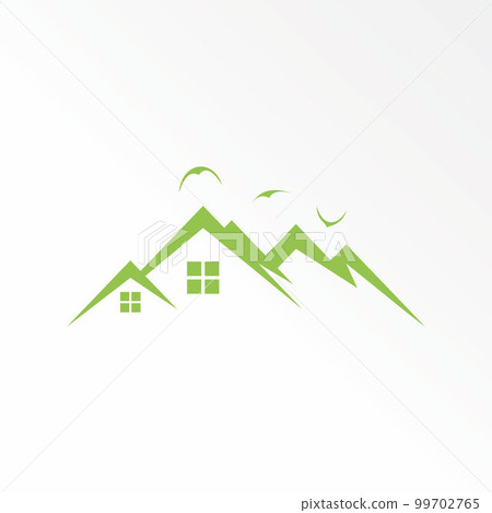 Birds, Roof house and windows like Mountain image graphic icon logo design abstract concept vector stock. Can be used as a symbol related to property and adventure. 99702765