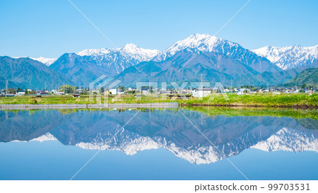 從大町市看到殘雪的北阿爾卑斯山(5月) 從大町市看到殘雪的北阿爾卑斯山(5月) 99703531