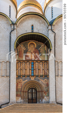 Main gate entrance into the Cathedral of the Assumption in the Kremlin. 99703599