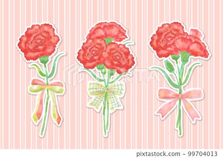 Watercolor-style carnation bouquet illustration set no main lines/white border sticker style vector Watercolor-style carnation bouquet illustration set no main lines/white border sticker style vector 99704013