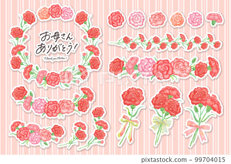 水彩康乃馨框/線條素材圖集無主線/白邊印章風格矢量圖 99704015