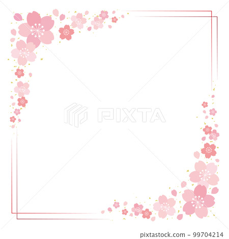 Cherry blossoms and thin line square frame background banner / square / red 99704214
