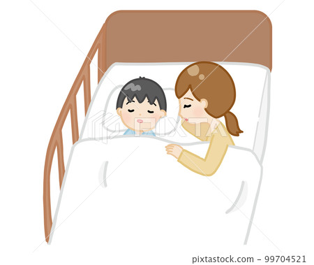 與住院孩子睡在同一張床上的媽媽 99704521
