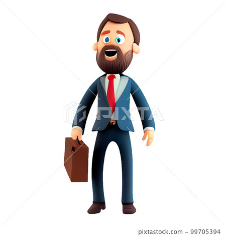 Young business man in suit standing with briefcase on a white background. Leader success, management concept. 3d illustration people character. Cartoon minimal style Young business man in suit standing with briefcase on a white background. Leader success, management concept. 3d illustration people character. Cartoon minimal style 99705394