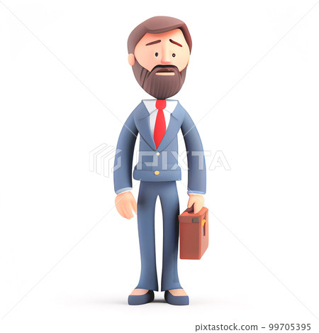 Young business man in suit standing with briefcase on a white background. Leader success, management concept. 3d illustration people character. Cartoon minimal style. Young business man in suit standing with briefcase on a white background. Leader success, management concept. 3d illustration people character. Cartoon minimal style. 99705395