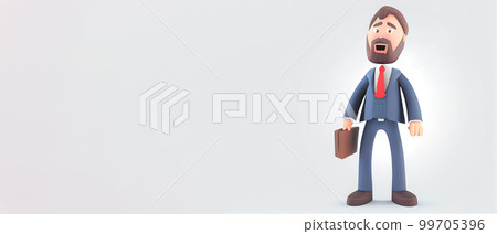Young business man in suit standing with briefcase on a white background. Leader success, management concept. 3d illustration people character. Cartoon minimal style. 99705396