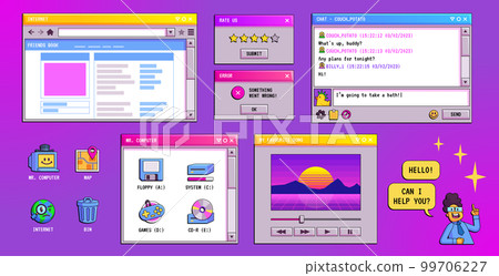 Retro computer screen interface in 90s style 99706227