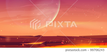 Rocky surface of alien planet with lava flow 99706243