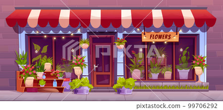 Flowers shop facade with window and plants Flowers shop facade with window and plants 99706292