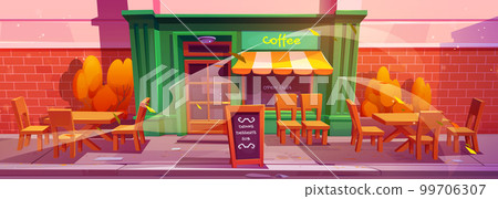 Coffee shop exterior in autumn 99706307