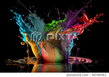 Abstract multi color paint explosion with splashes on black background. AI Generative 99706461