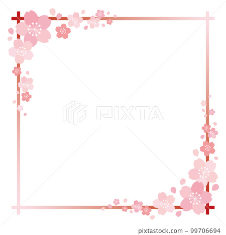 Square frame with cherry blossoms and gradation line background banner / square / red 99706694