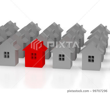 3d model. Many cottages and one red. Difference. 99707296